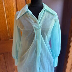 SOLD.........vintage 1960s babydoll nightie,Aqua, sheer with matching bottoms